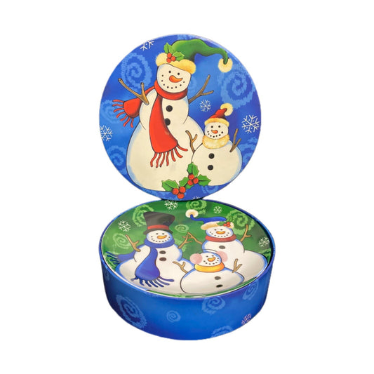 ViGOR 4- Salad Plates Snowman Christmas Holiday Dessert Ceramic Assorted Dishes