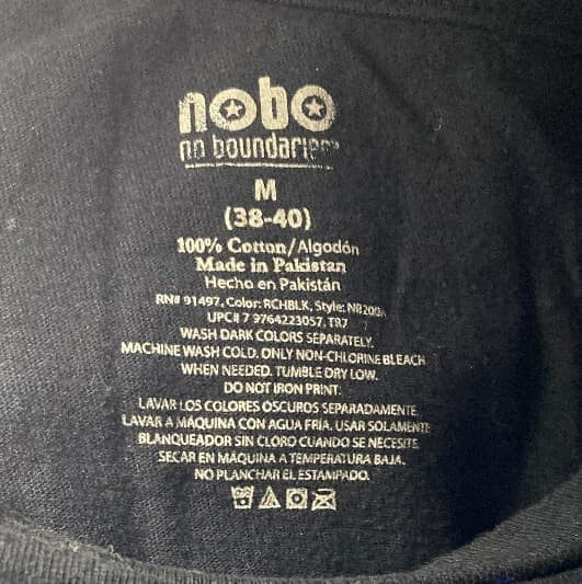 T-Shirt No Boundaries Nobo Men T-Shirt Black Crew Neck MD. Top Cotton