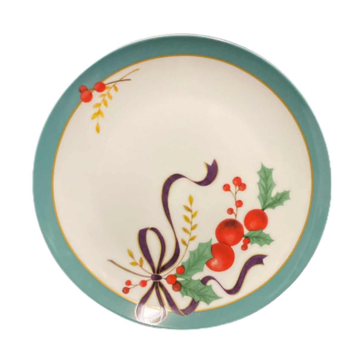 Fringe Studio 4 Salad Plates Christmas Dessert Dishes Fruits Holly Berry Bow CA