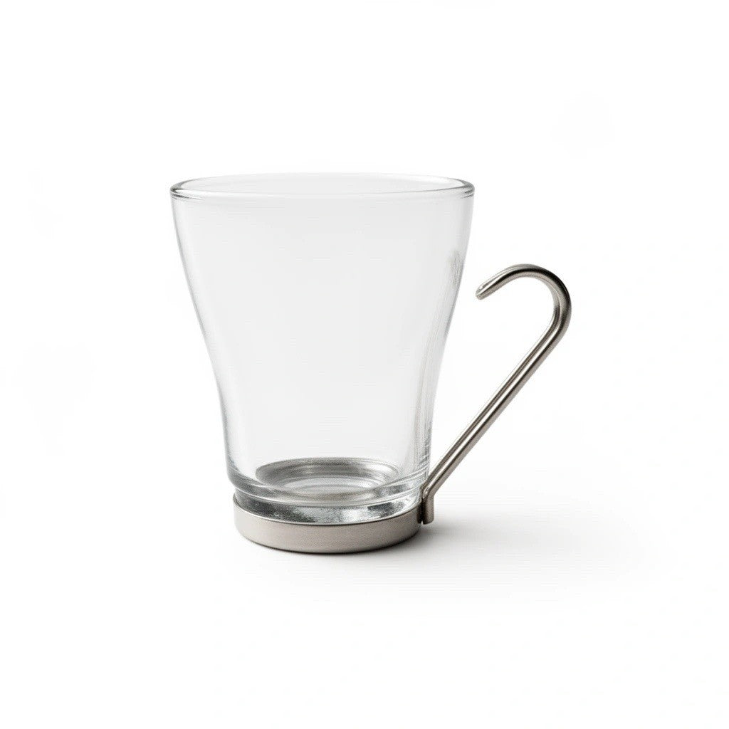 Bormioli Rocco 6-Cappuccino Coffee Cups Tea Glass Stainless Steel Handle 7oz.