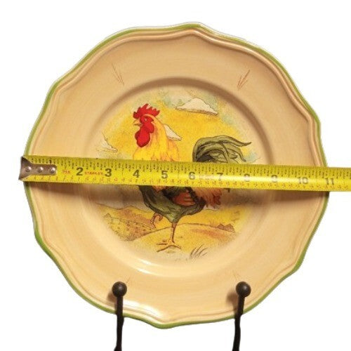 Gibson Designs ROYAL ROOSTER 4-Dinner Plates Hand Painted 11"D Scalloped