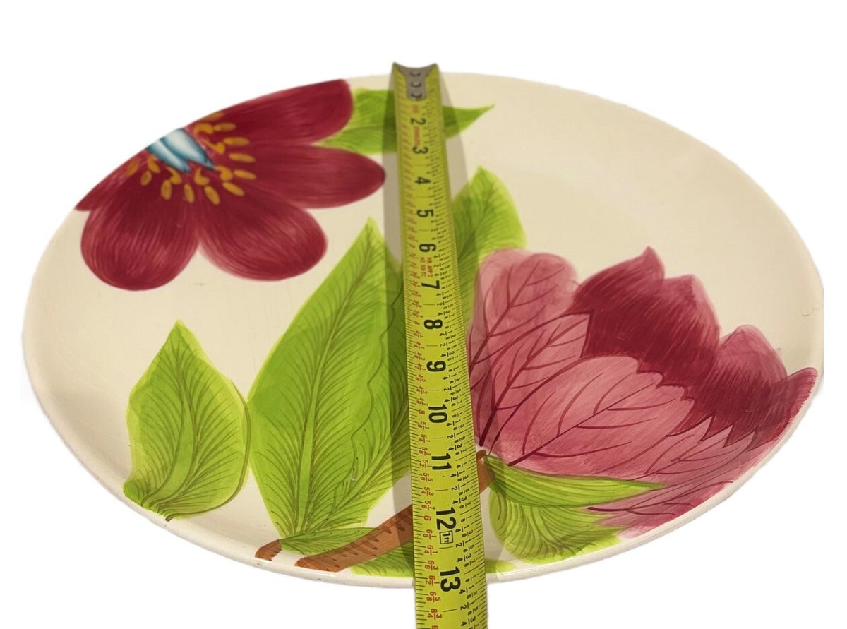 BARREVELD Serving Platter Botanical Red  Floral Ceramic Dessert Dish 13" D