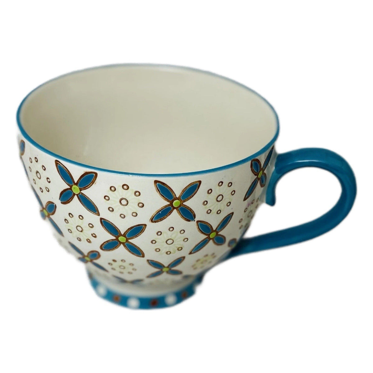 Gracie China Mug 12 oz Footed Cup Floral Off White Blue Teal Coastline Imports