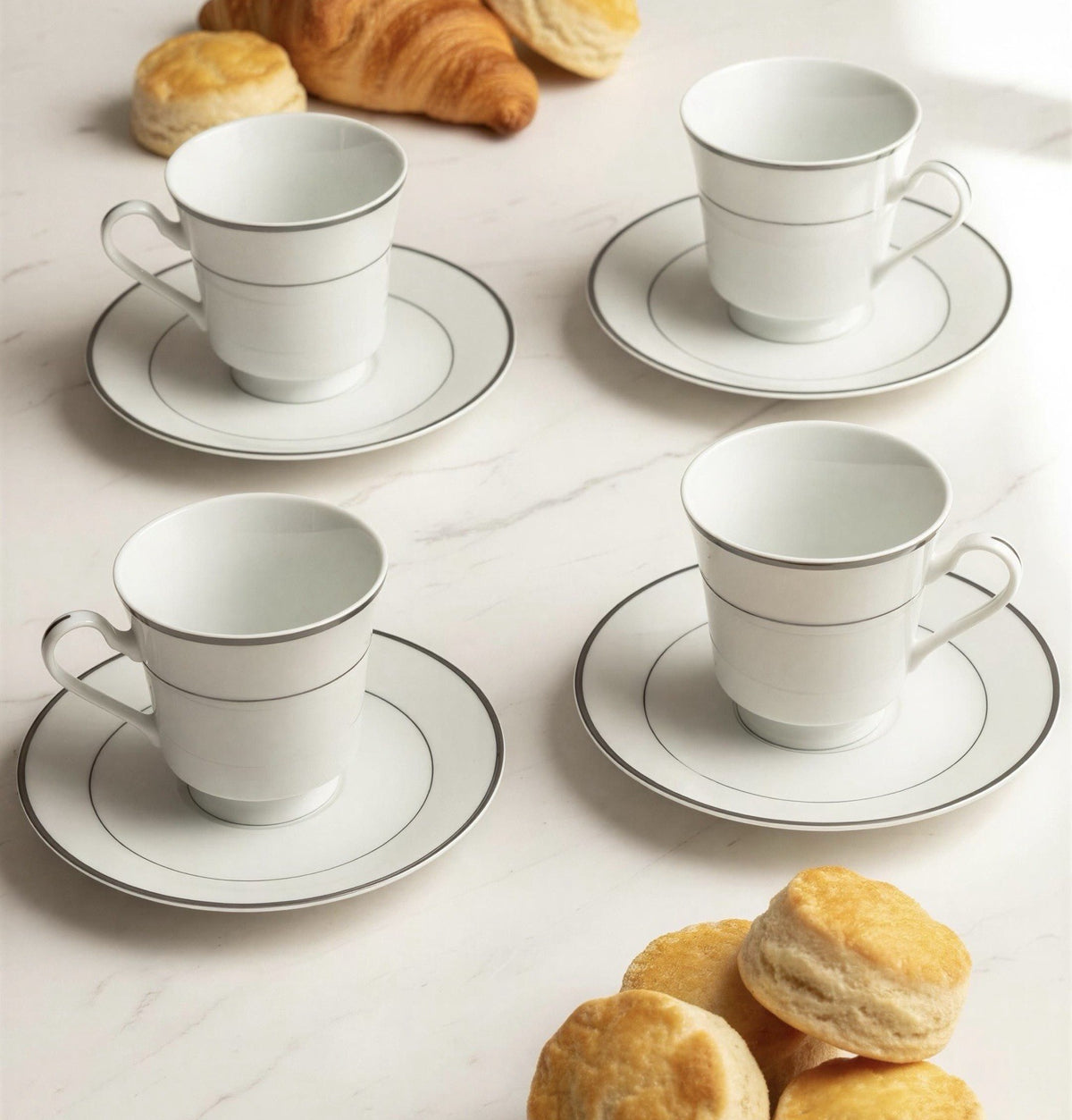 Gibson Designs Anniversary Platinum Cup & Saucer Set of 4 8 oz White China
