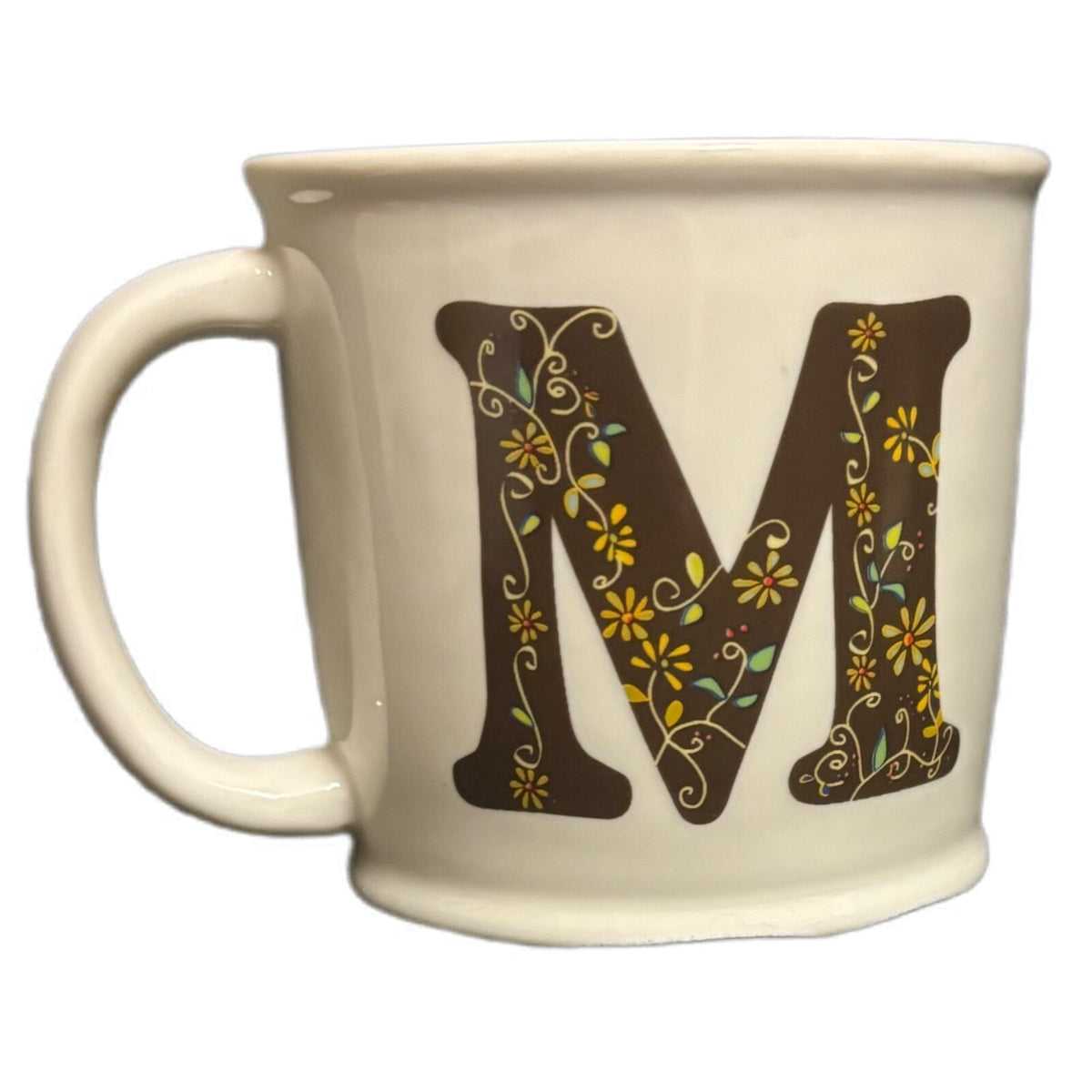 Natural Life Mug Letter M Love The Moment Initial Monogram Floral Coffee Tea Cup