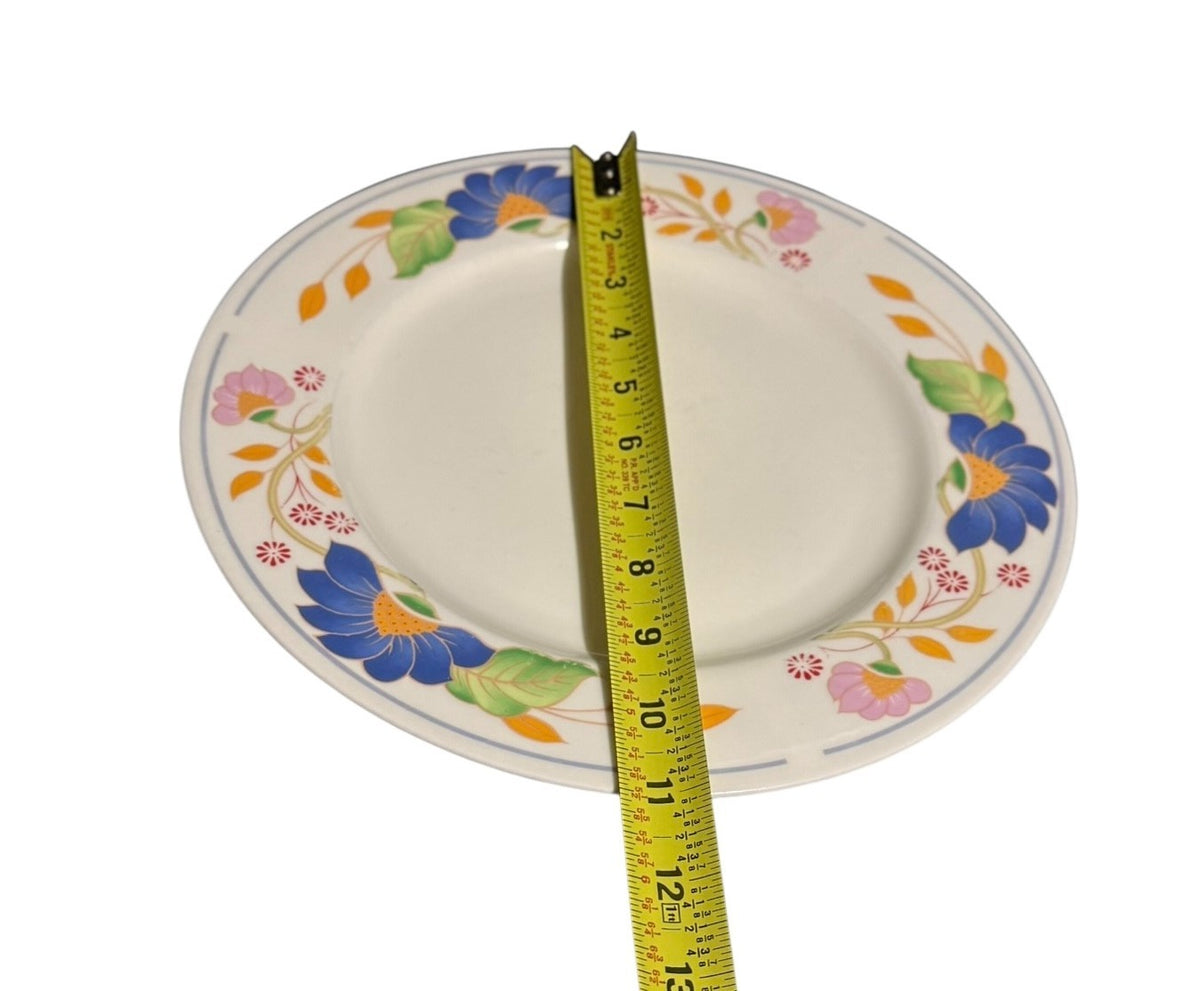 Allied Design Floral Dinner Plates 11” Blue Pink Orange Set of 3