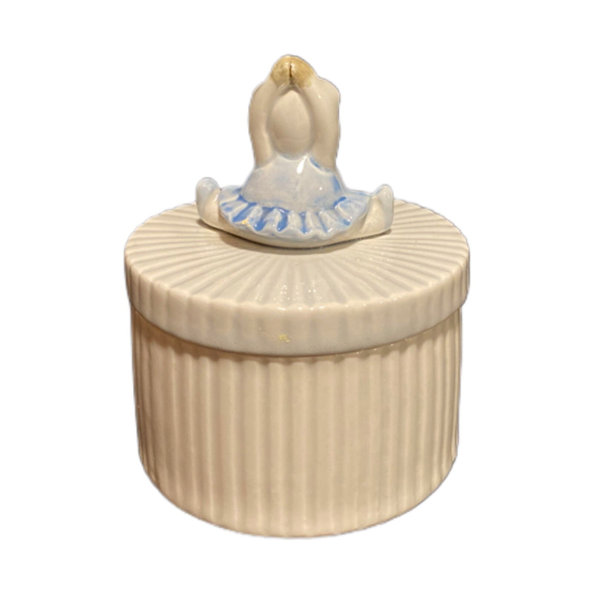 Vintage Fitz & Floyd Pig In Blue Tutu Round Ribbed Ballerina Trinket Jewelry Box