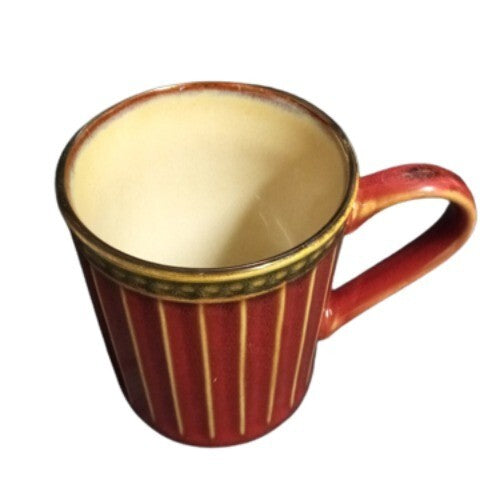 Gibson Elite ARTISTE RED Mug 10oz Brown Rim Ribbed & Dots Coffee Tea Ceramic Cup