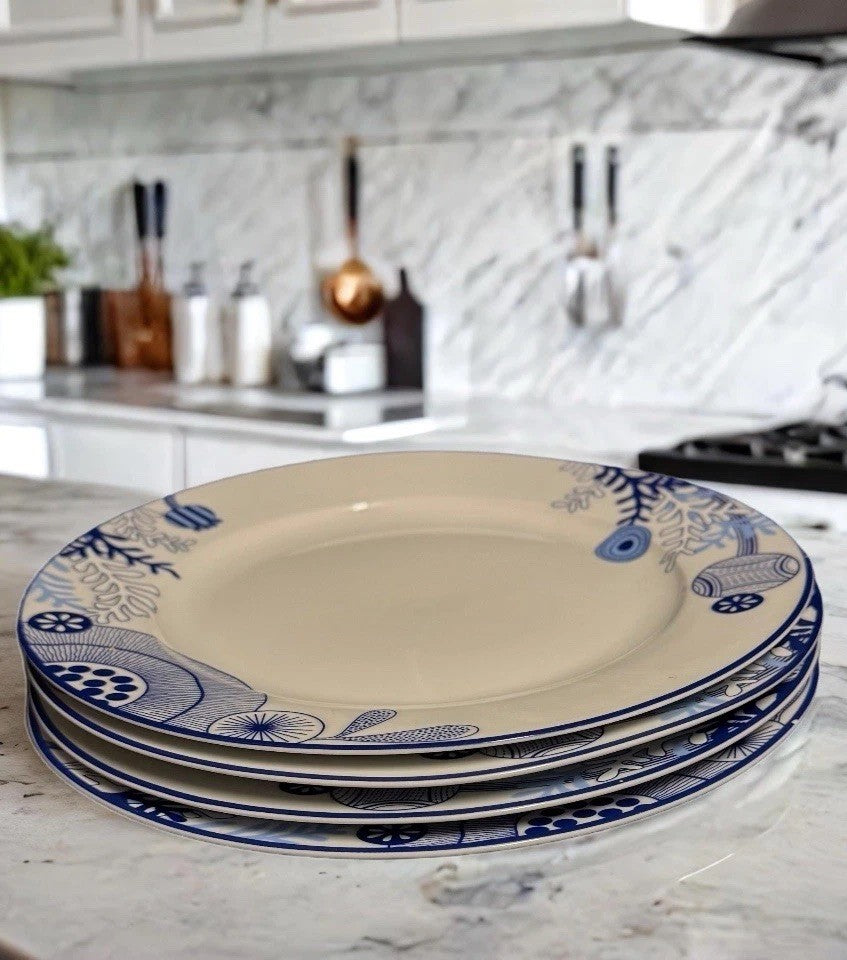 Doublewhale Dinner Plates Set of 4 Blue Coral Penny Cai Design 10.75” Ocean Art