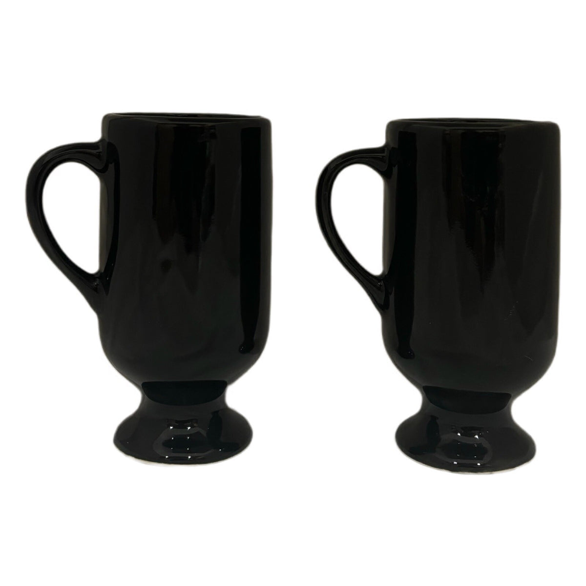 Irish Pedestal Mugs Irish 2-Footed Cups Black Ceramic Coffee Tea Drinkware