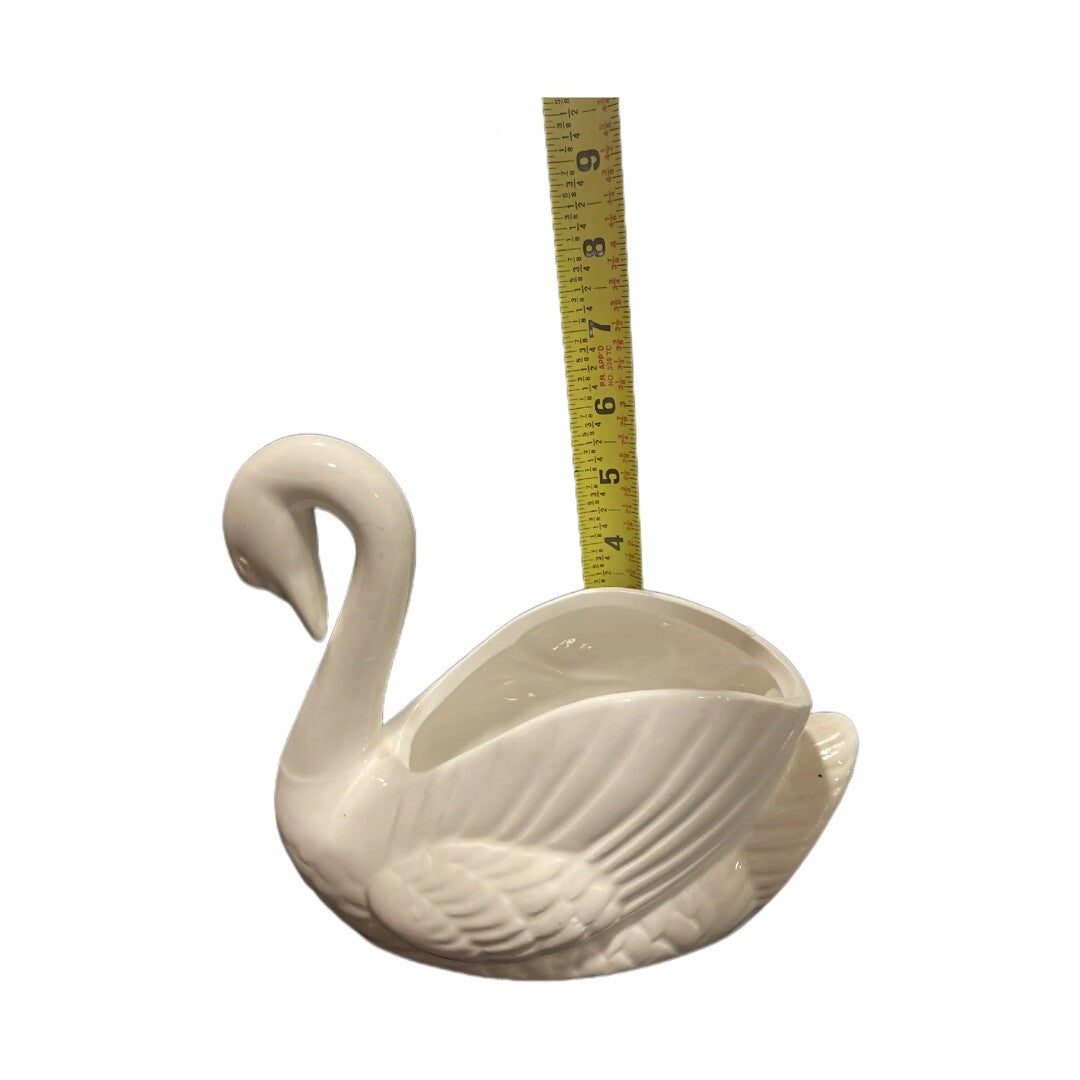 Swan Shape Ceramic White Planter Vase Figurine Cactus Pot Home Garden Desk