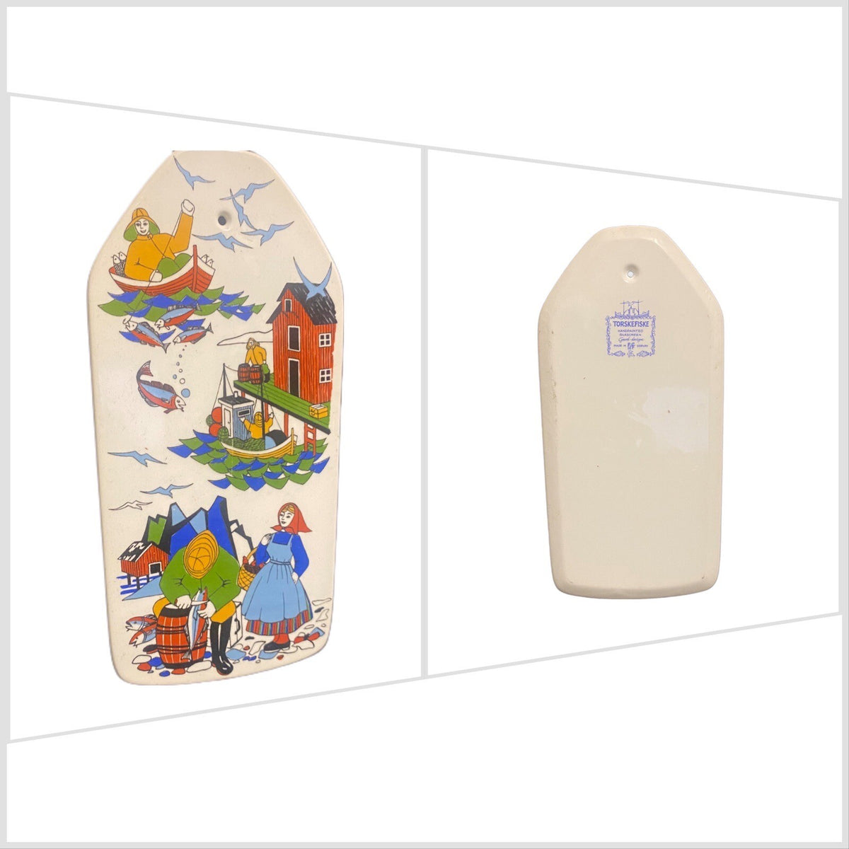 TORSKEFISKE Gerd Design Trivet Hand Painted Fishing Porcelain Wall Plaque Norway