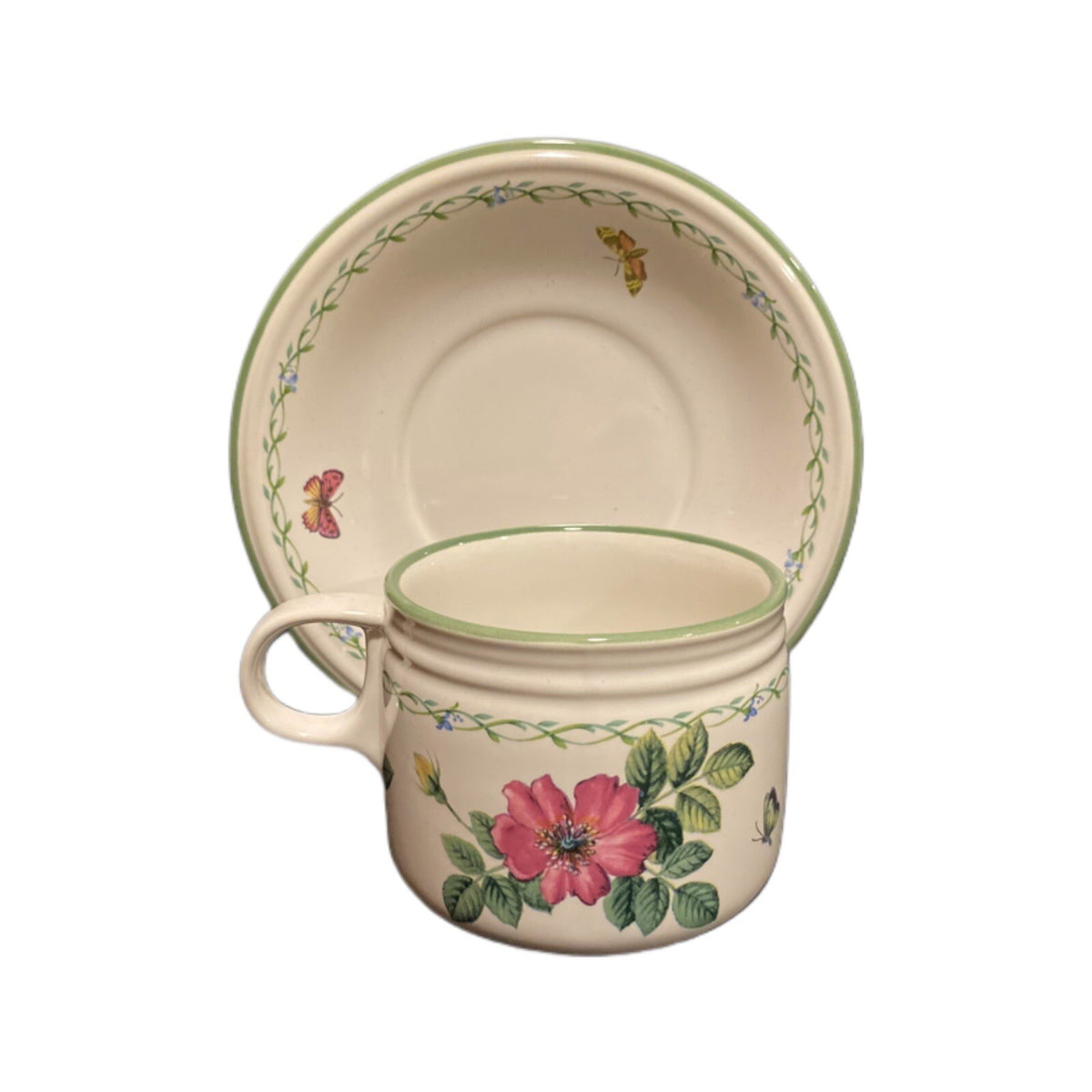 Mikasa Garden Bloom Y2372 – 4 Cups & 4 Saucers Set Butterfly Floral Vines