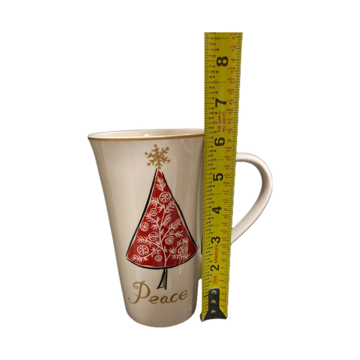 222 Fifth NATALA 3-Latte Mug Cardinal Christmas Tree Sleigh Peace Joy Noel Gold