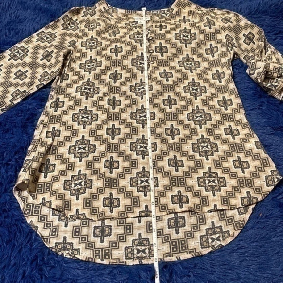 Kim Rogers Blouse Tan Black & Brown Top Small