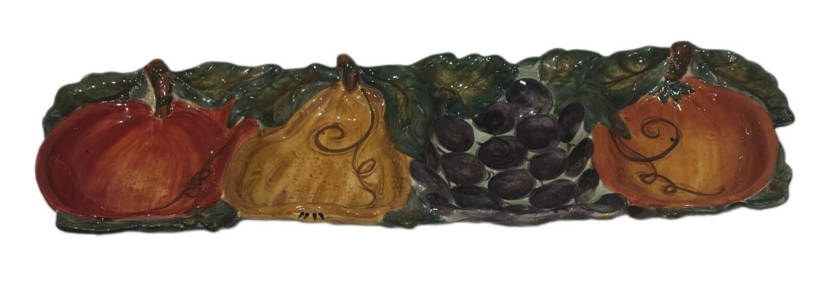 Tabletops Unlimited 4 Compartment Tray VENETIAN Ceramica Hand Painted 3D Fruit