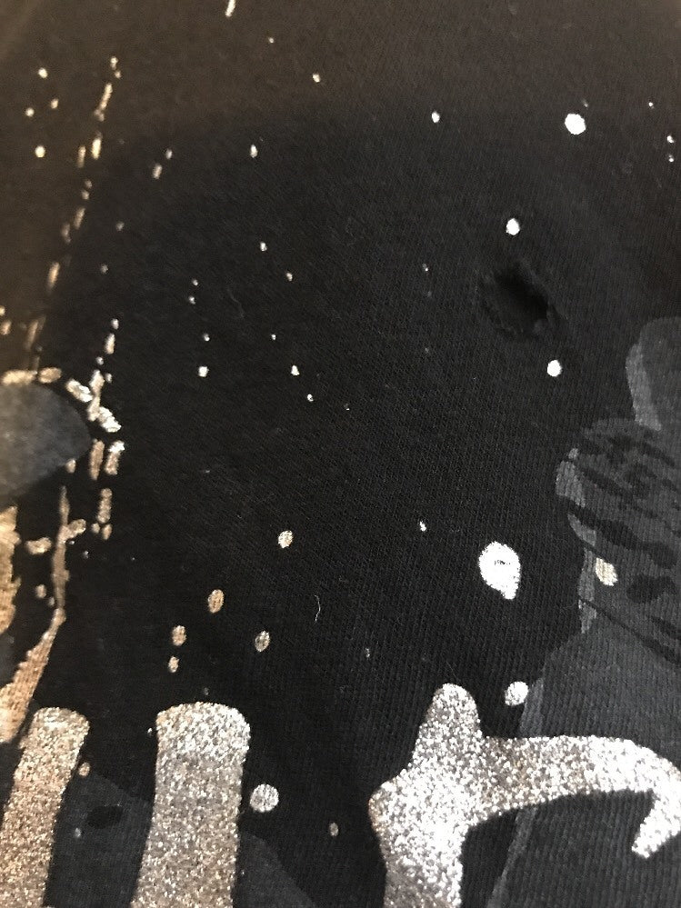 Guess Jeans Women's Black T-Shirt Silver Embellished Wonder Passion Freedom L