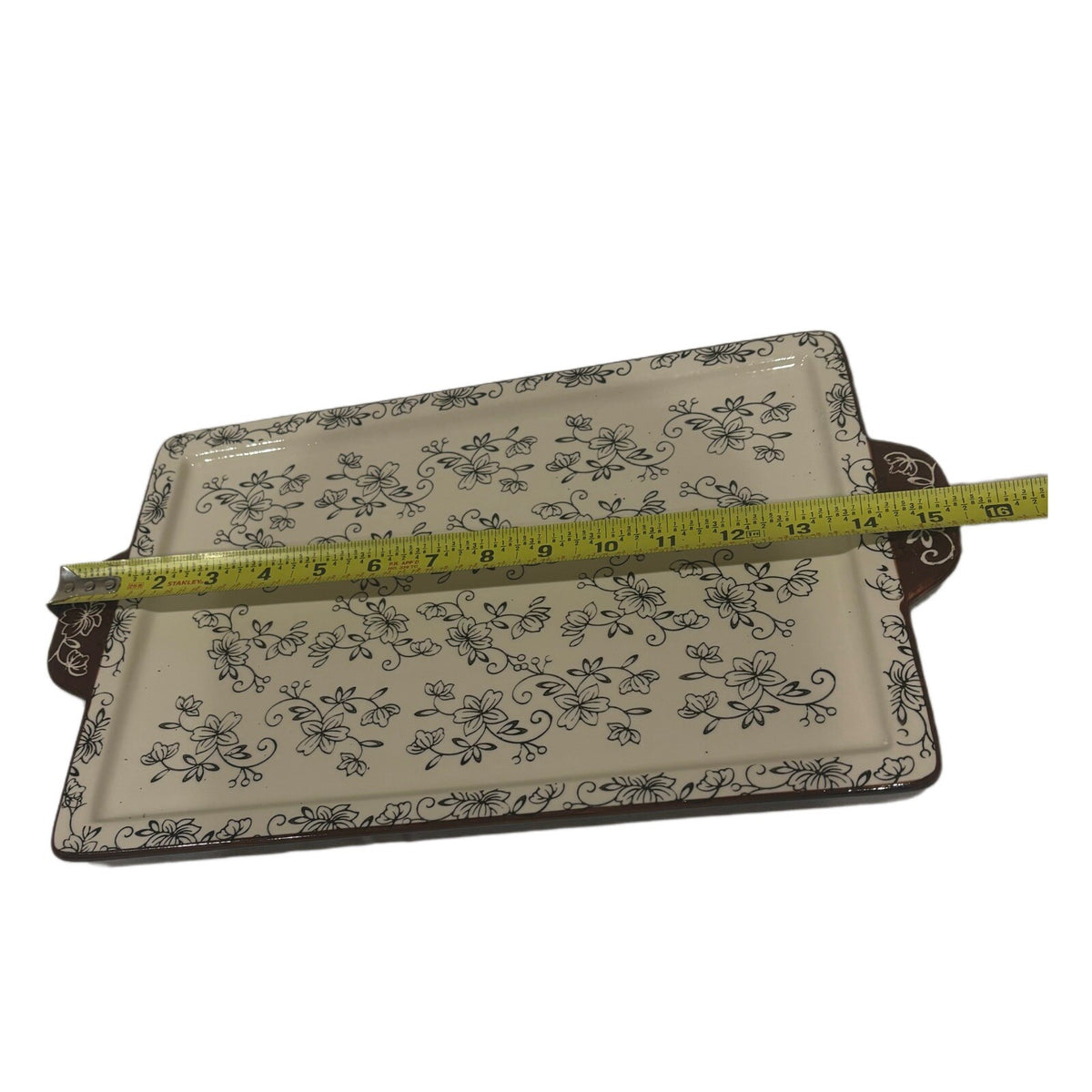 Temp-tations FLORAL LACE Serving Platter Ovenware Tray Burgundy Handles & Border