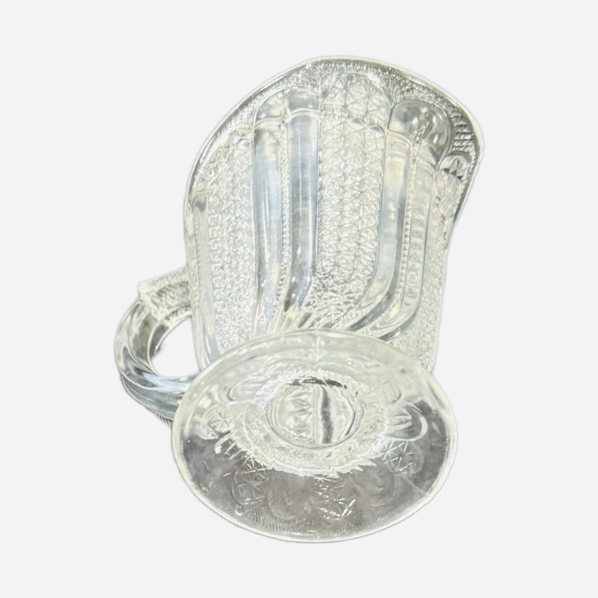 Vintage EAPG Pressed Glass Pitcher Daisy & Button Pattern 4.5” H Wavy Rim
