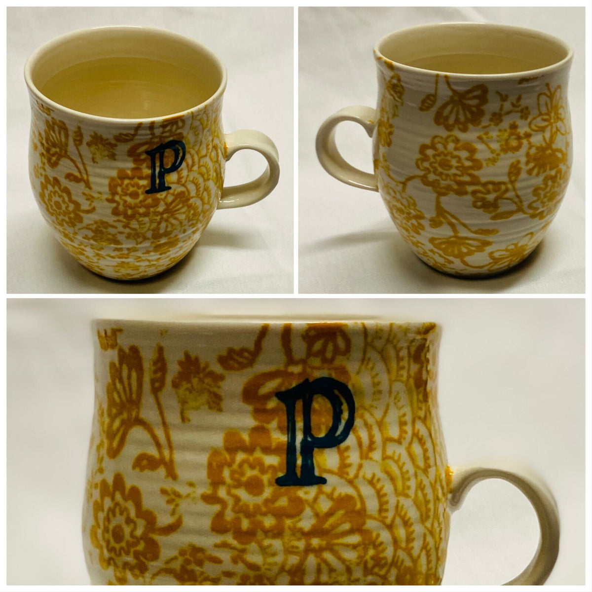 ANTHROPOLOGIE Homegrown Initial Mug Monogram Personalized Name Floral Coffee Cup