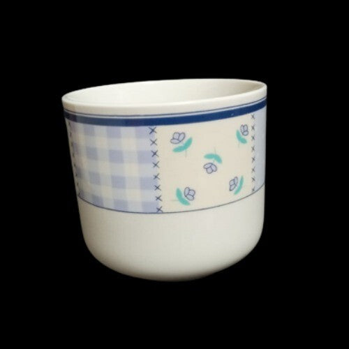 Gibson Designs HOME VALLEY 4-Cup 10 Oz Lilac Squares Flowers On Rim Coffee Tea