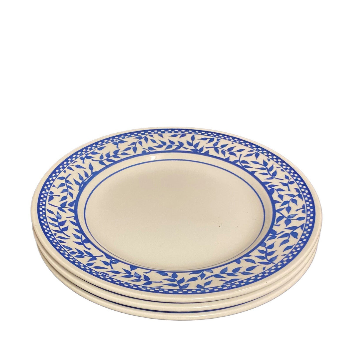CHURCHILL 3-Salad Plates England CC Blue Leaves Border Trim White Dessert Dishes