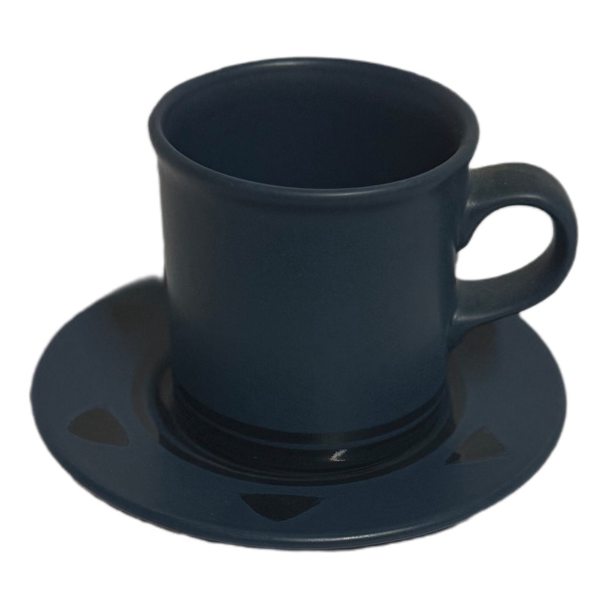 Pfaltzgraff Morning Light Cups & Saucers Set of 7 | Cobalt Blue Triangles