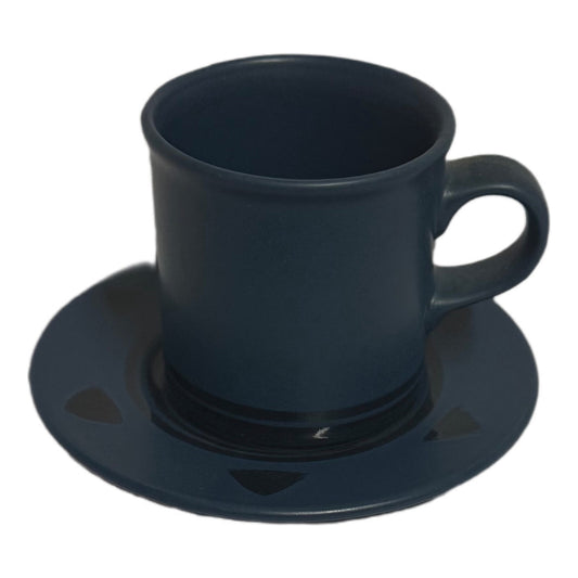 Pfaltzgraff Morning Light Cups & Saucers Set of 7 | Cobalt Blue Triangles