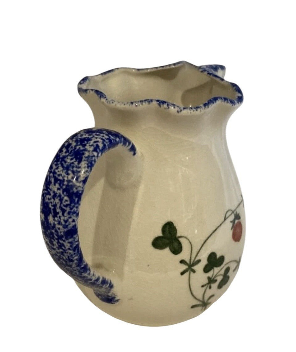 Mann Cote Basque Hand Painted Creamer Pitcher Japan Blue Rim Floral Vintage