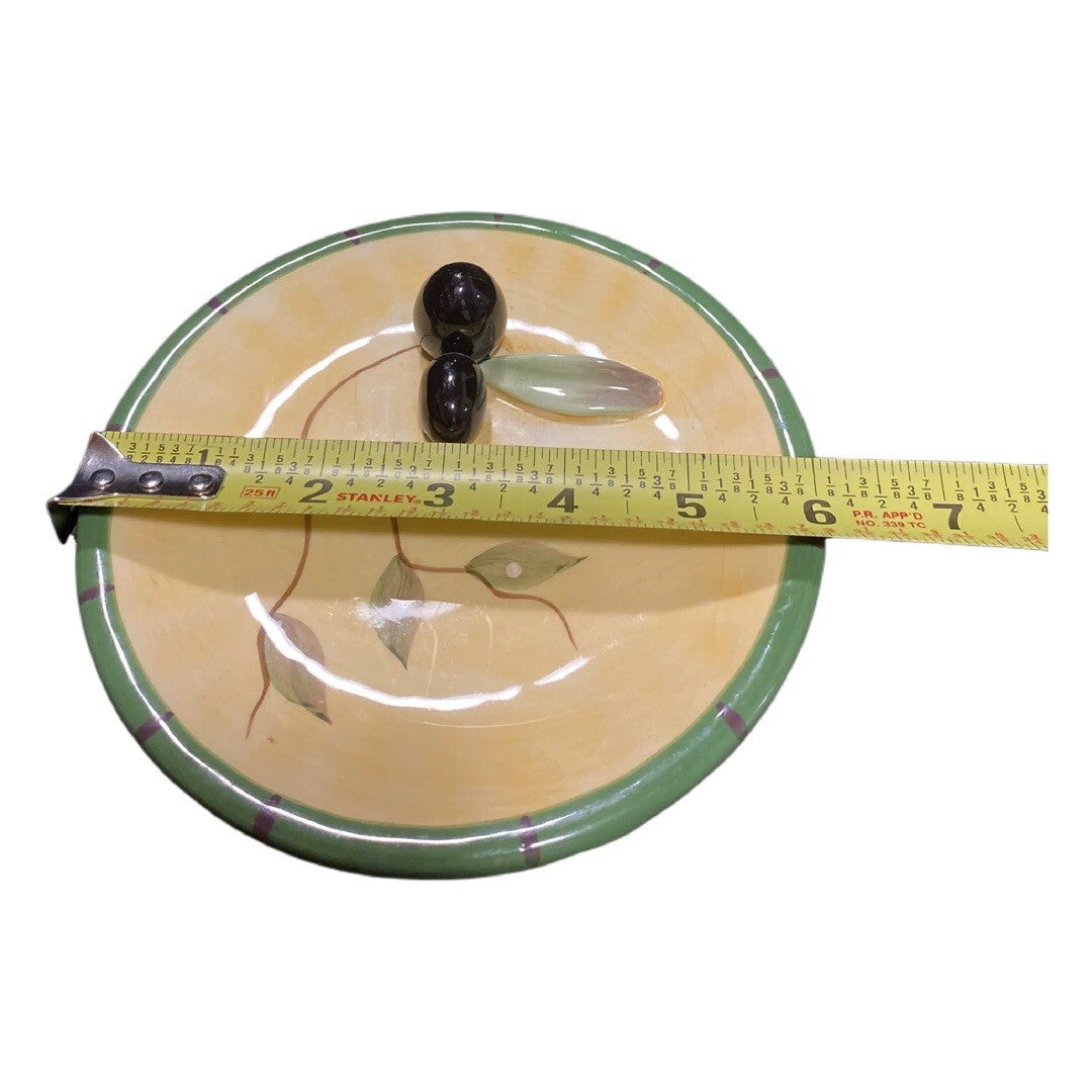 Vintage CALI Snack Canapé Plate Pottery Ceramic 3D Olives Oil Dip Green Border