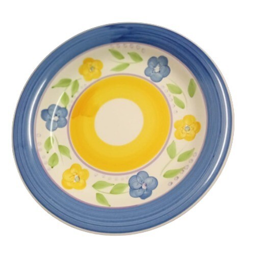 Gibson Designs BELLA Set of 3 Dinner Plates Blue Yellow Floral 10 3/8”D