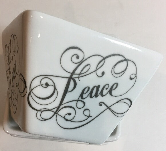 Ciroa Simple Serve Set 4 Square White Porcelain Bowls Black Design Pattern PEACE