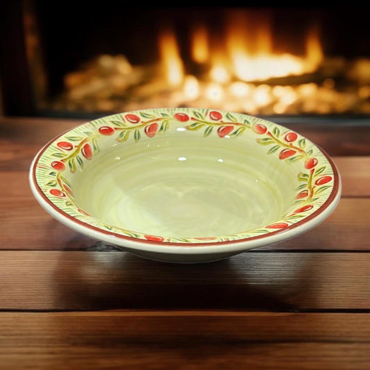 Crate & Barrel JAM Serving Bowl Ceramica Red Olive Pasta Vegetables Salad Italy