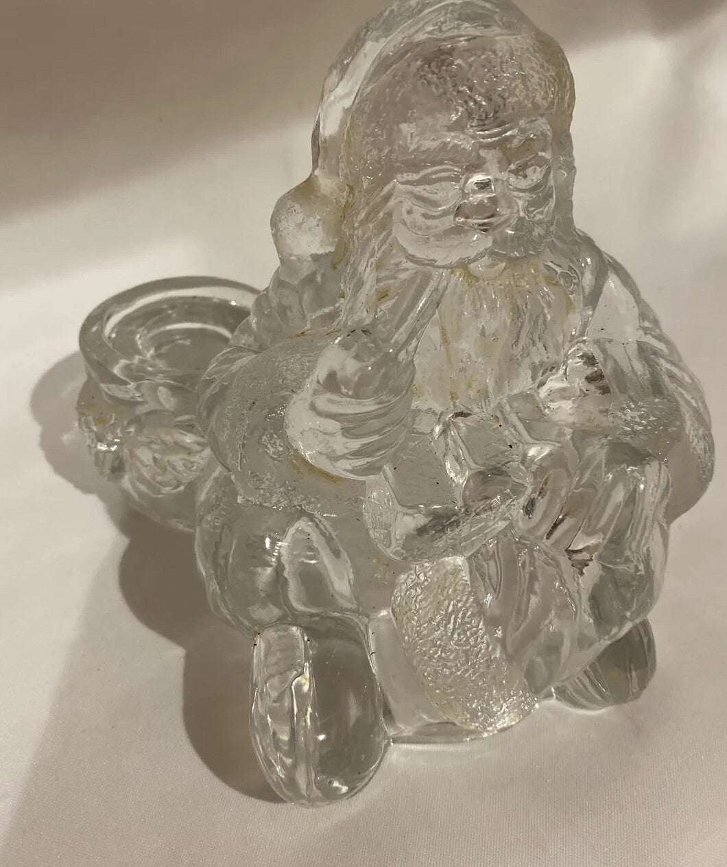 Vintage Crystal Clear Industries Santa Tapered Candle Holder C.C.I 5 1/4" H