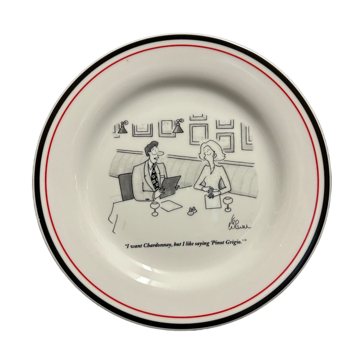 RESTORATION HARDWARE 4-Salad Plates NEW YORKER "I WANT CHARDONNAY"Appetizer 8”D