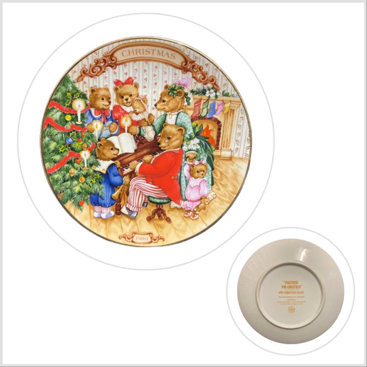 Avon TOGETHER FOR CHRISTMAS Plate Porcelain 22k Gold Trim 1989 Bears No Food Use