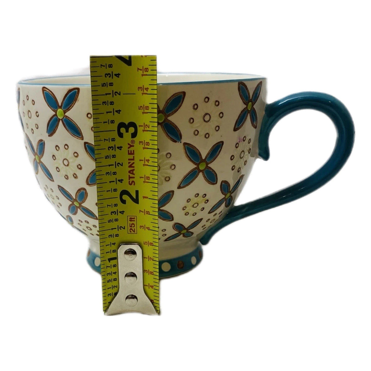 Gracie China Mug 12 oz Footed Cup Floral Off White Blue Teal Coastline Imports