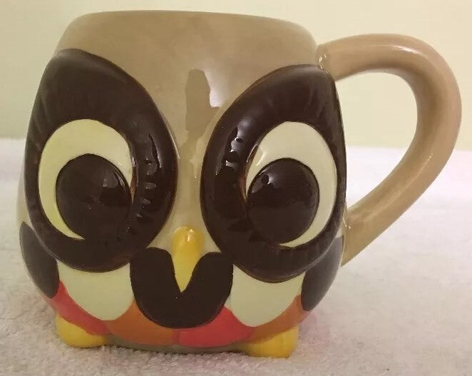 Mesa Home Products Coffee Mug 3D Owl Hand Painted Brown Tan Orange 16 Oz Tea Cup