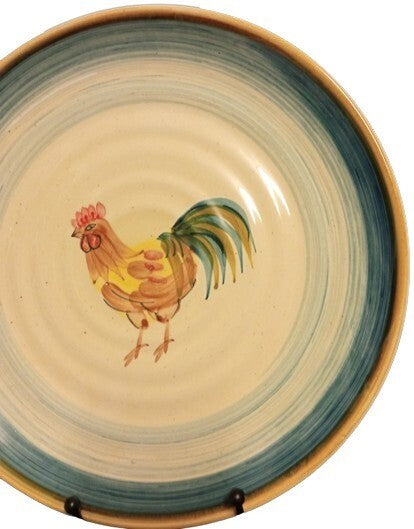 Gibson Designs Ocean Dream Rooster Dinner Plates Set of 4 10 7/8” D Blue Rim