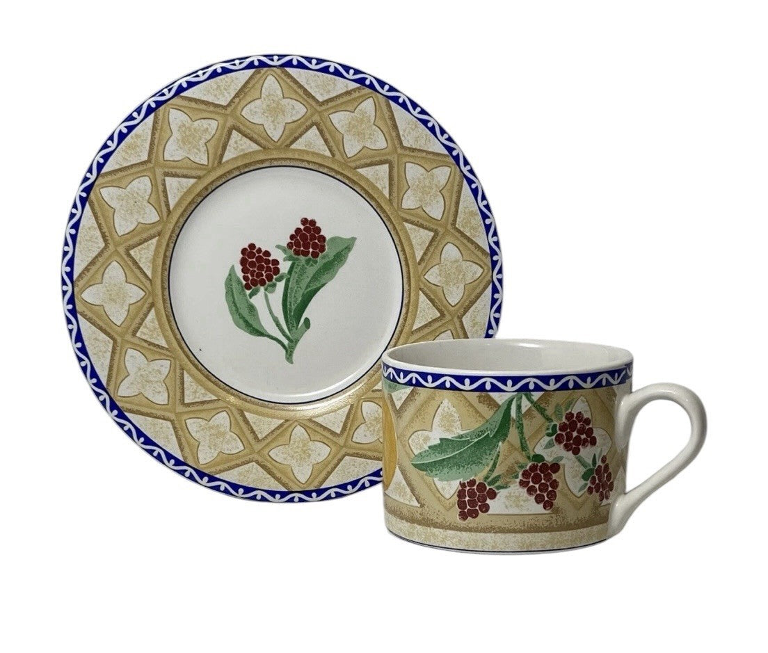 Sango Delight 4869 Set of 5 Cups & 5 Saucers Fruit Pattern Stoneware Vintage