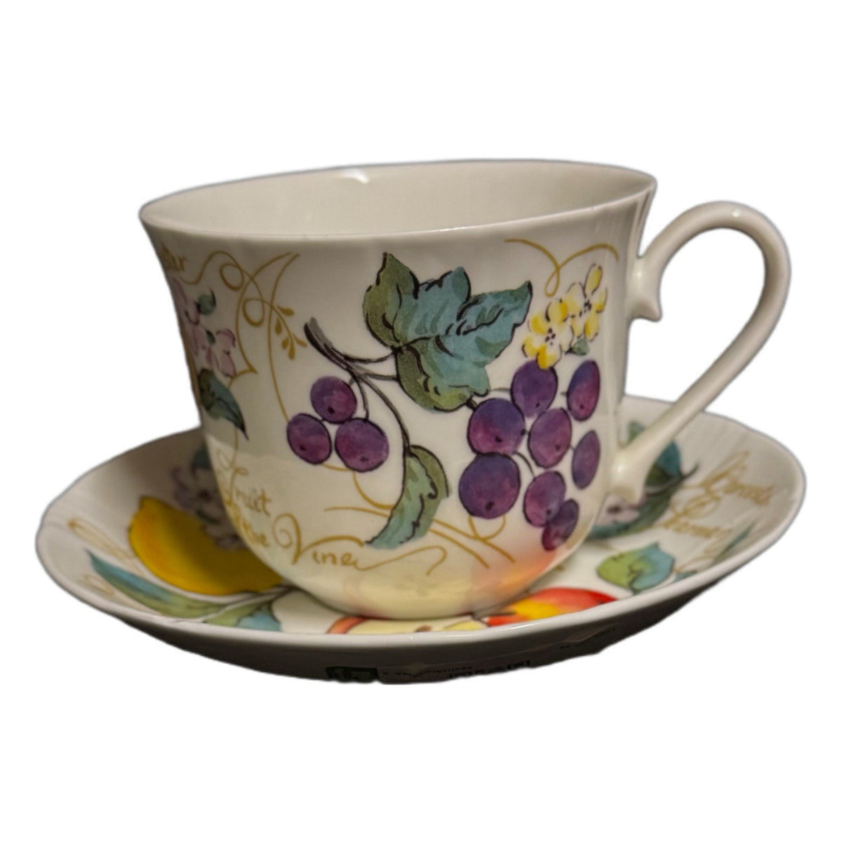 Roy Kirkham Morello Bone China Cup & Saucer England 1997 Fruit Vtg Rare