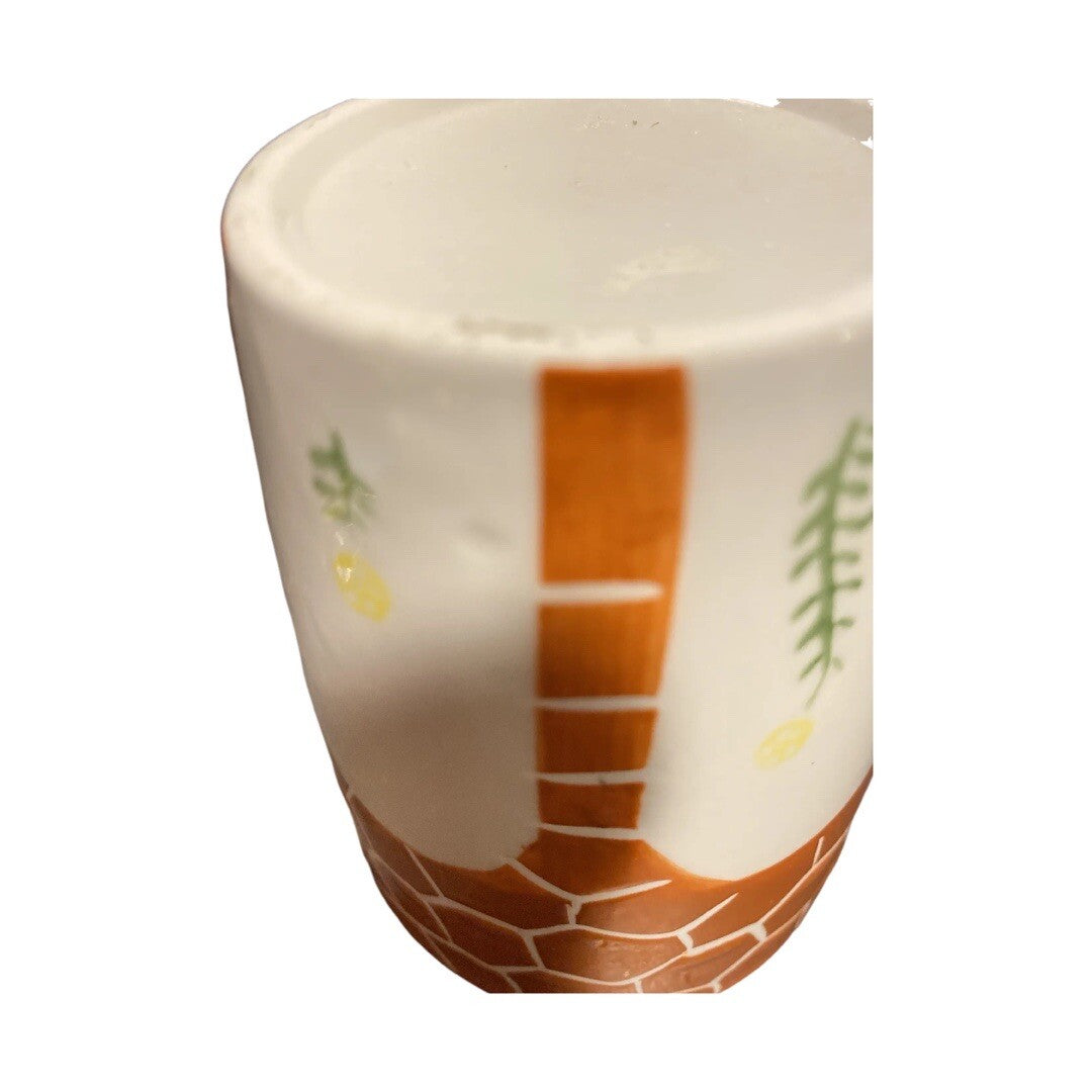 Hand Painted 3D Giraffe Handle Ceramic Coffee Mug Animal Orange Print Tea Cup