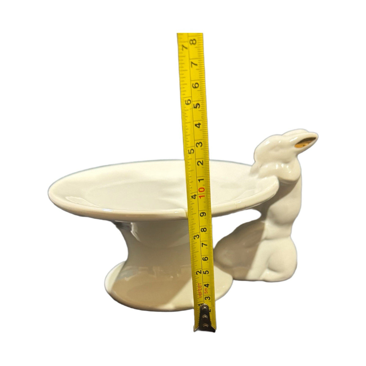 White Ceramic Bunny Pedestal Plate with Gold Ears – Cake Stand or Trinket Dish
