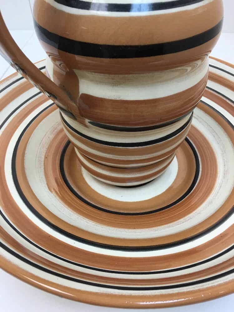 "LA GIOCONDA"  Italian Hand-Painted Stoneware 2 Piece Pitcher & Large Bowl