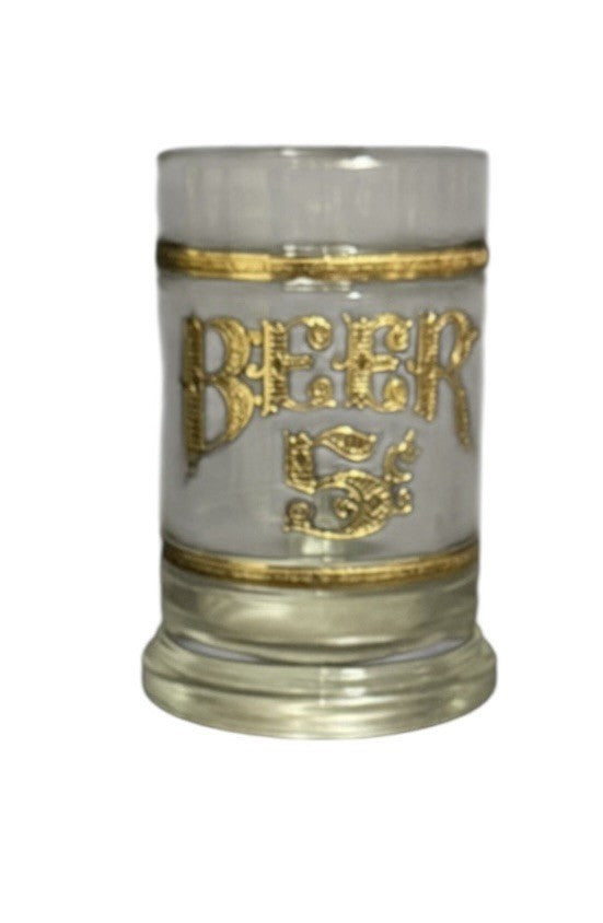 Vintage Culver 22K Gold 5¢ Beer Stein Mug Set of 2 Old Fashioned Clear Glass