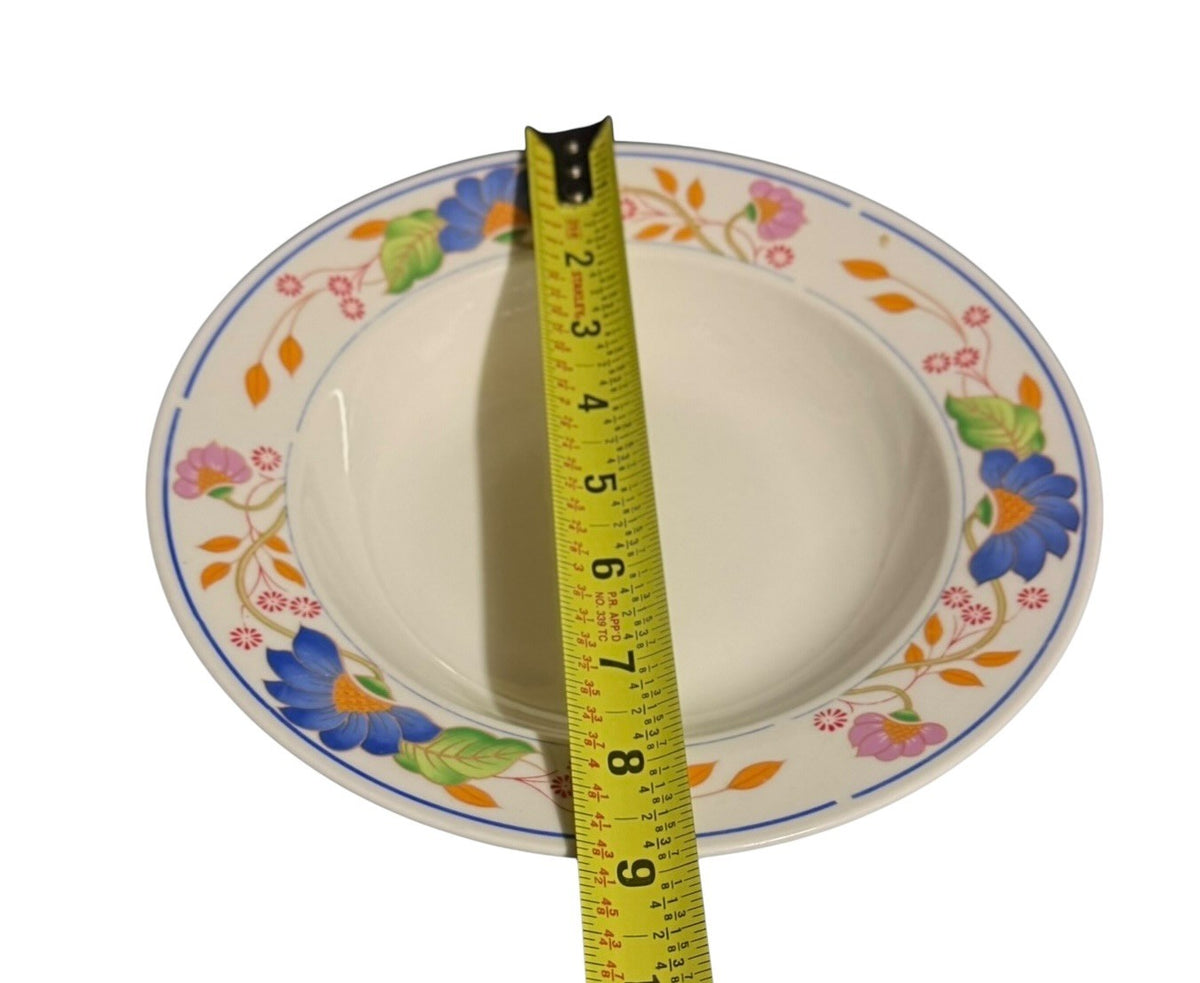 Allied Design Floral Soup Pasta Bowls 9”D Blue Pink Orange Set of 5