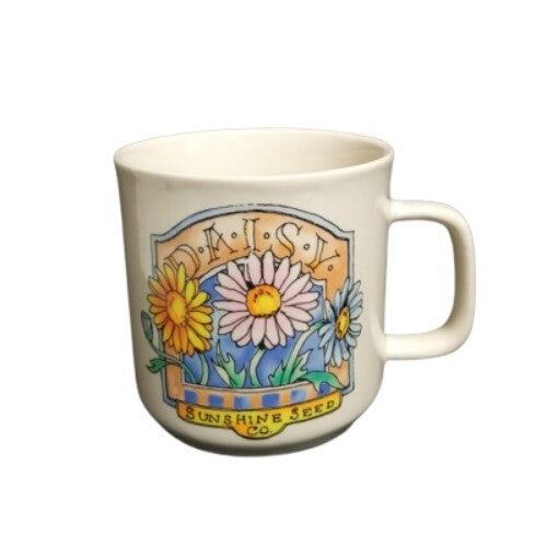 Gibson Designs DAISY 4-Mugs  3 1/8”D Floral Sunshine Seed Coffee Tea Ceramic Cup