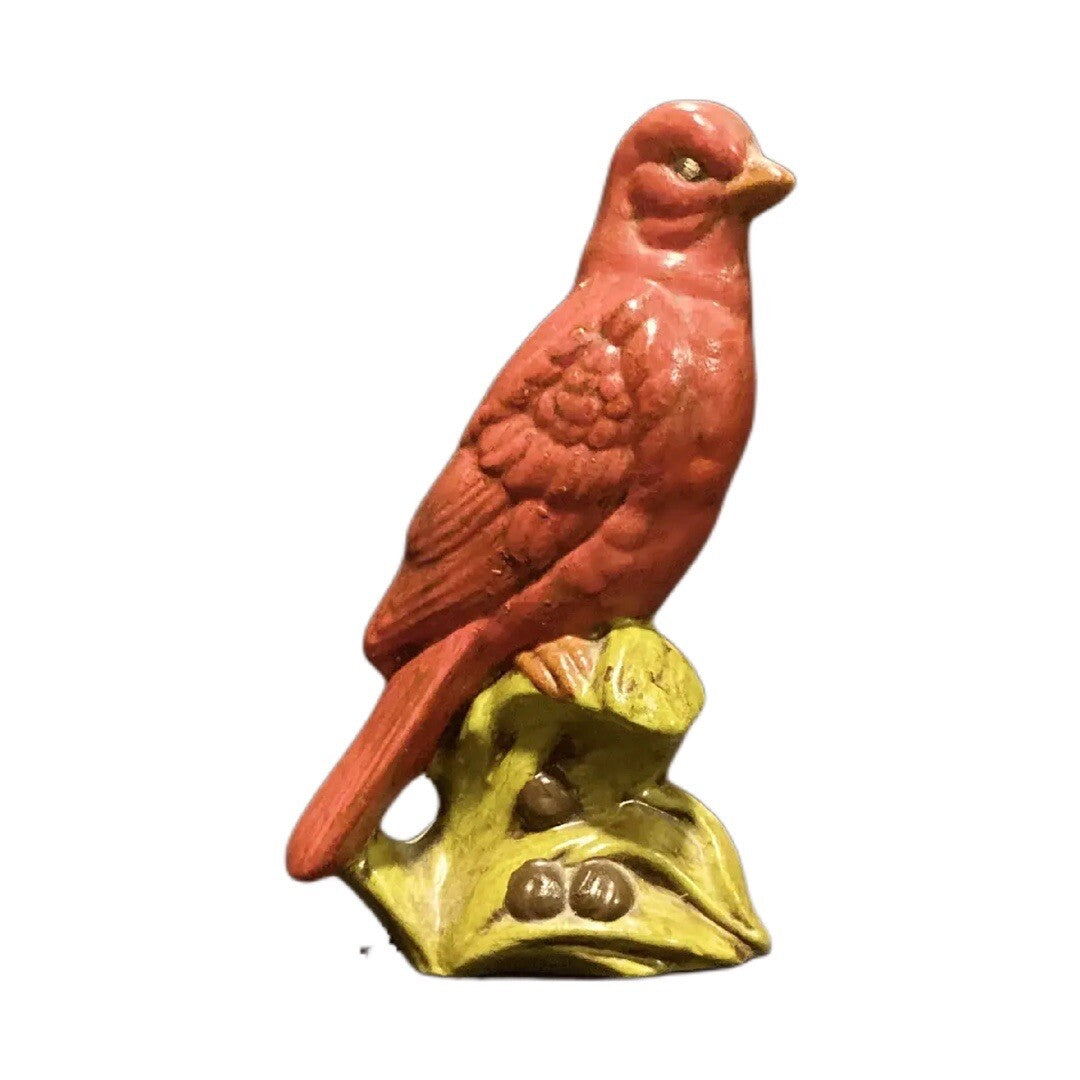 Rare RED BIRD on Branch Statue Figurine Home Decor Room-Tabletop-Desk