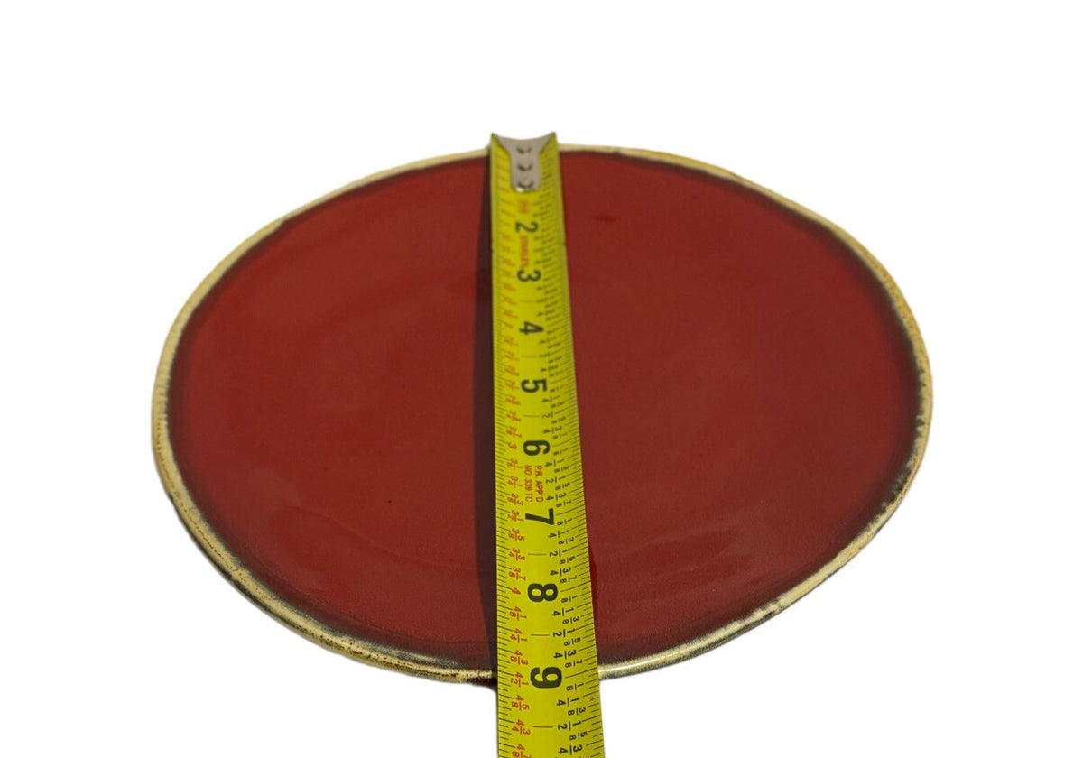 MAIOLICHE JESSICA 2-Salad Plates Italy Red Ceramic Dessert Dish Cream Trim