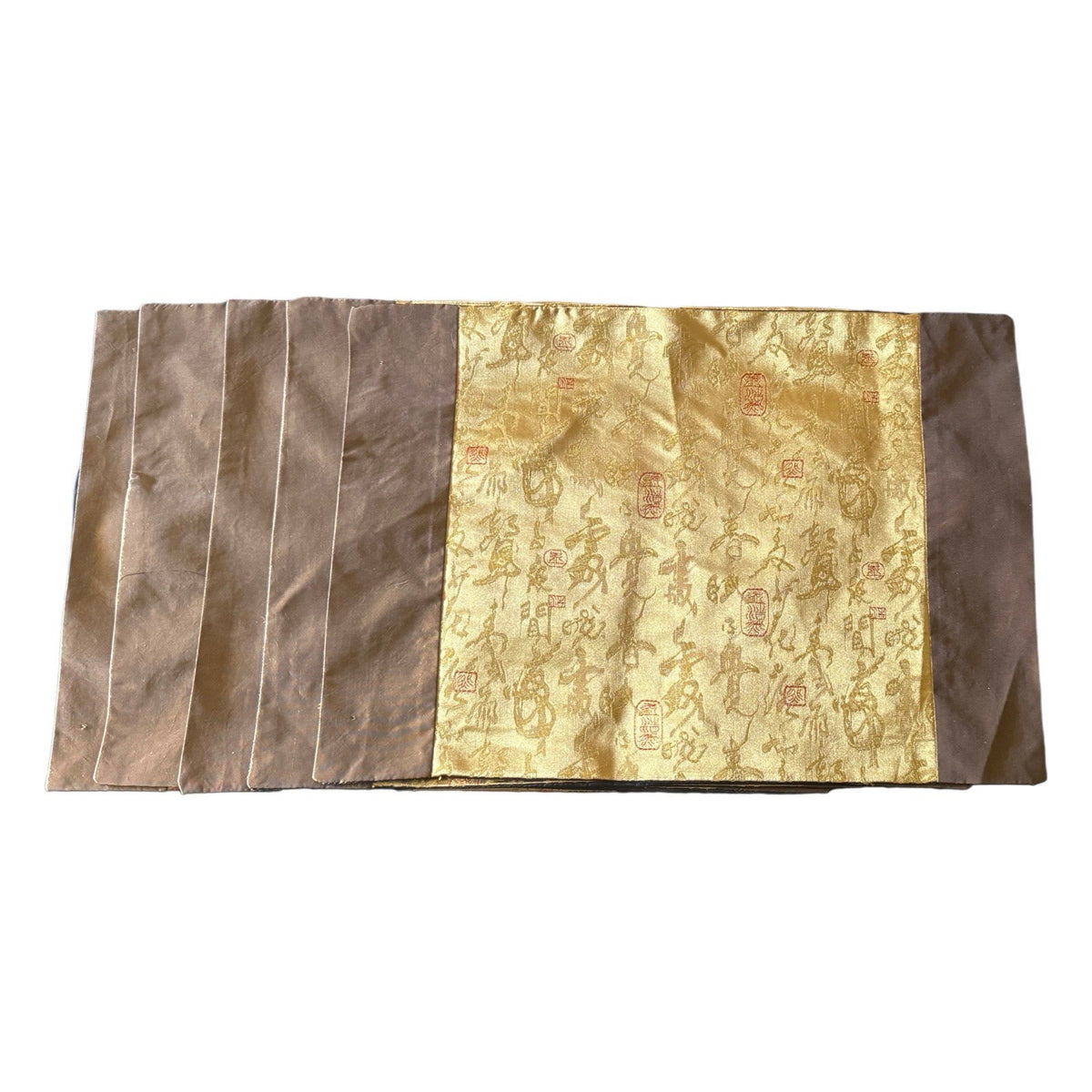5 Elegant Asian-Inspired Brocade Placemats Gold Red Brown Silk Feel Fabric